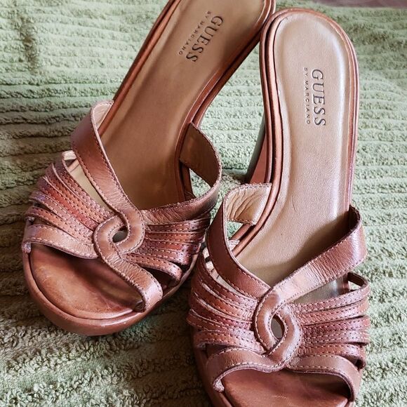 GUESS Heather Boho Leather Stiletto Heels 7M - Picture 1 of 5